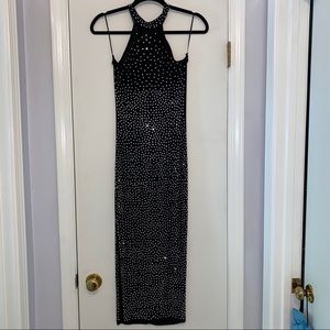 Mesh Bodycon Rhinestone Embellished Midi Dress